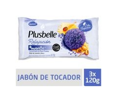 JABON DE TOCADOR PLUSBELLE RELAJACION LAVANDA Y MACA 3x120 GR