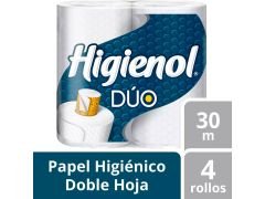 PAPEL HIGIENICO HIGIENOL DUO DOBLE HOJA 4X30 MT